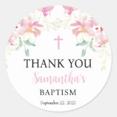 Pink Floral Girl Baptisme Ronde Sticker (Voorkant)