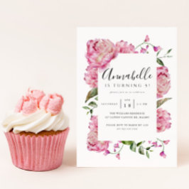 Pink Floral Girl Birthday Party Kaart