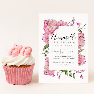 Pink Floral Girl Birthday Party Kaart