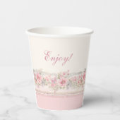 Pink Floral Girl Christian Baby Shower Papieren Bekers (Voorkant)
