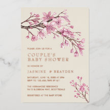 Pink Floral Girl Couples Baby shower Roos Gold