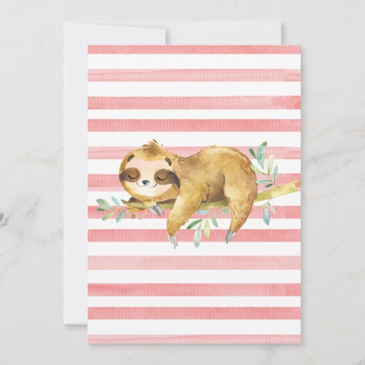 Pink Floral Girl Cute Sloth Baby shower Uitnodigin Kaart (Achterkant)