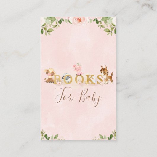 Pink Floral Girls Boerderij Baby shower Book Reque Visitekaartje (Achterkant)