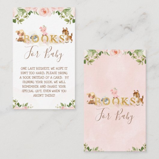 Pink Floral Girls Boerderij Baby shower Book Reque Visitekaartje (Voorkant / Achterkant)