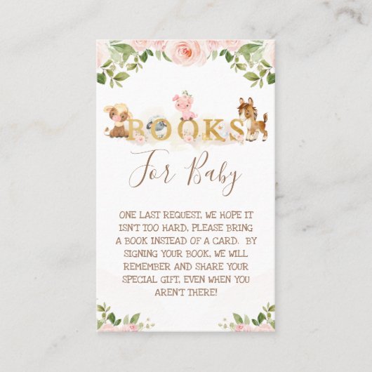 Pink Floral Girls Boerderij Baby shower Book Reque Visitekaartje (Voorkant)
