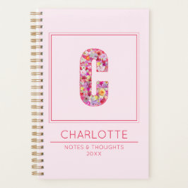 Pink Floral Girly Botanical Name Letter C Planner