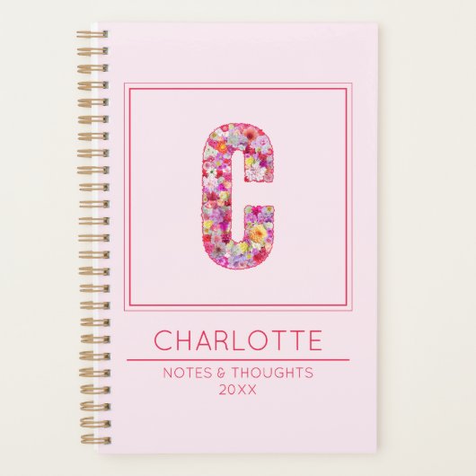 Pink Floral Girly Botanical Name Letter C Planner (Voorkant)