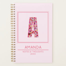 Pink Floral Girly Month Name Letter A Planner