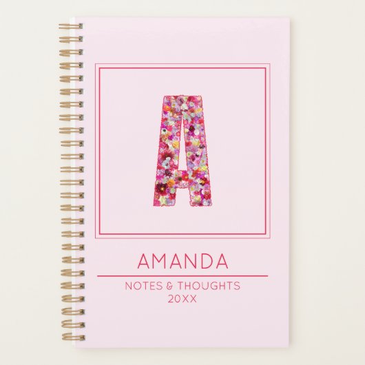 Pink Floral Girly Month Name Letter A Planner (Voorkant)