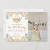 Pink Floral Glitter Princess Birthday met foto Kaart (Voorkant)