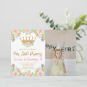 Pink Floral Glitter Princess Birthday met foto Kaart (Staand voorkant)