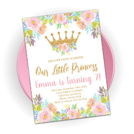 Pink Floral Glitter Princess Birthday Uitnodiginge Kaart