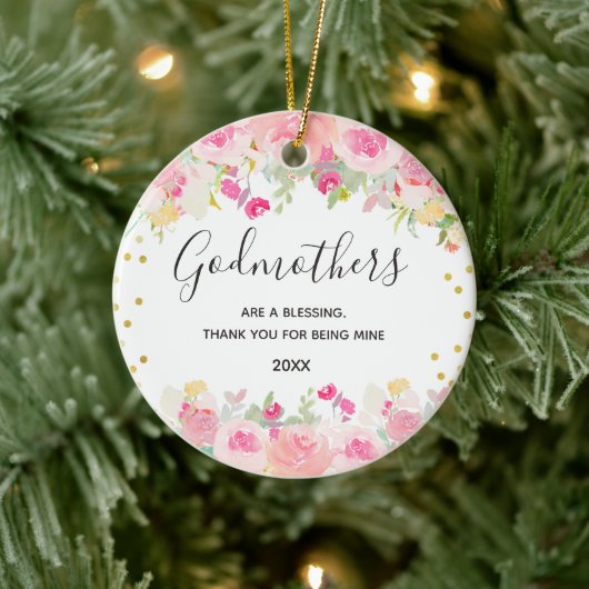 Pink Floral Godmothers Gold Keramisch Ornament (Boom)
