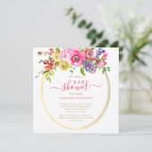 Pink Floral Gold Accents Script Baby shower Invita Kaart (Staand voorkant)