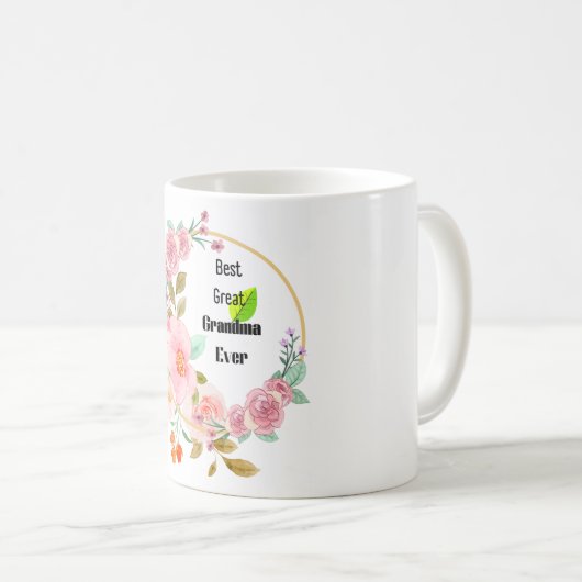 Pink Floral Gold Best Great Grandma Ever Co Koffiemok (Voorkant rechts)