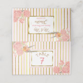 PInk Floral Gold Bird Wedding Table Number Plaatskaartje (Buitenkant ongevouwen)