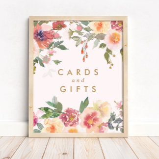 Pink Floral Gold Bridal Cards and Gifts Sign Poster