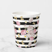 Pink Floral Gold Butterfly Aangepaste foto Birthda Papieren Bekers (Achterkant)