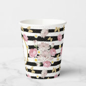 Pink Floral Gold Butterfly Aangepaste foto Birthda Papieren Bekers (Links)