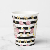 Pink Floral Gold Butterfly Aangepaste foto Birthda Papieren Bekers (Rechts)