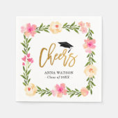 Pink Floral Gold Cheers Custom Graduparty Servet (Voorkant)