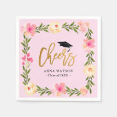 Pink Floral Gold Cheers Custom Graduparty Servet (Voorkant)
