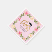 Pink Floral Gold Cheers Custom Graduparty Servet (Hoek)