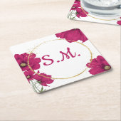 Pink Floral Gold Circle Coaster Kartonnen Onderzetters (Schuin)