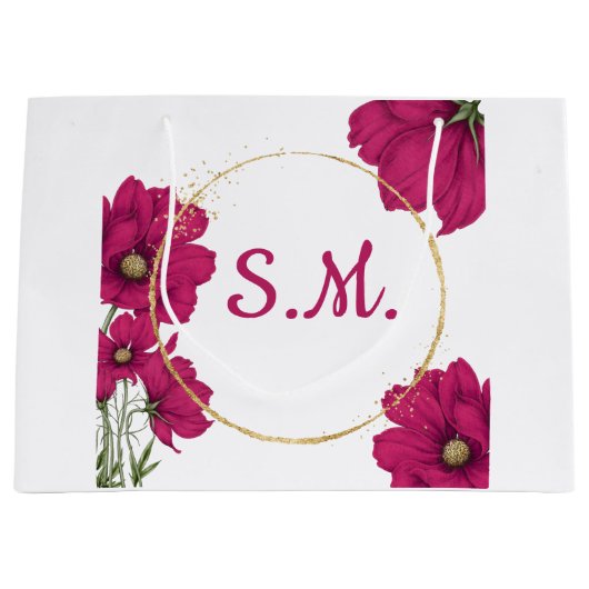 Pink Floral Gold Circle Gift Bag Groot Cadeauzakje (Voorkant)