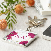 Pink Floral Gold Circle Keychain (Zijkant)