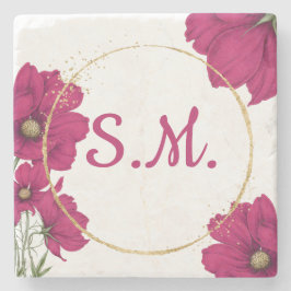 Pink Floral Gold Circle  Stenen Onderzetter