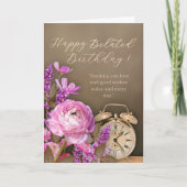 Pink Floral Gold Clock Belated Birthday Card Kaart (Voorkant)
