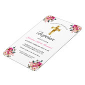  PInk Floral Gold Cross Baptism Uitnodiging Magneet (Linkerzijde)