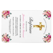  PInk Floral Gold Cross Baptism Uitnodiging Magneet (Horizontaal)