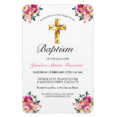  PInk Floral Gold Cross Baptism Uitnodiging Magneet (Verticaal)