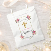  PInk Floral Gold Cross Baptisme Bedankzakje (Geknipt)