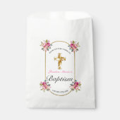  PInk Floral Gold Cross Baptisme Bedankzakje (Voorkant)