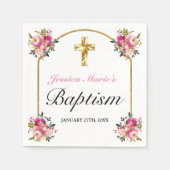  PInk Floral Gold Cross Baptisme Servet (Voorkant)