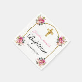  PInk Floral Gold Cross Baptisme Servet (Hoek)