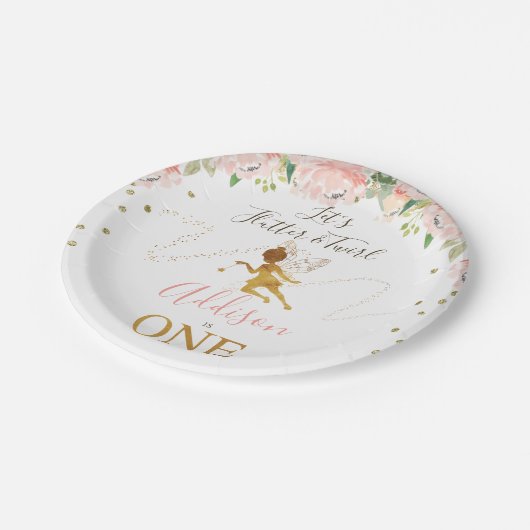 Pink Floral Gold Fairy Birthday Party  Papieren Bordje (Gekanteld)