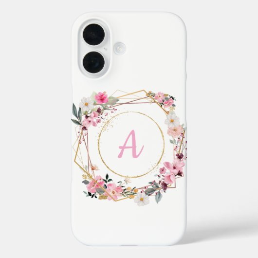 Pink Floral Gold Geometric Phone Case (Achterkant)