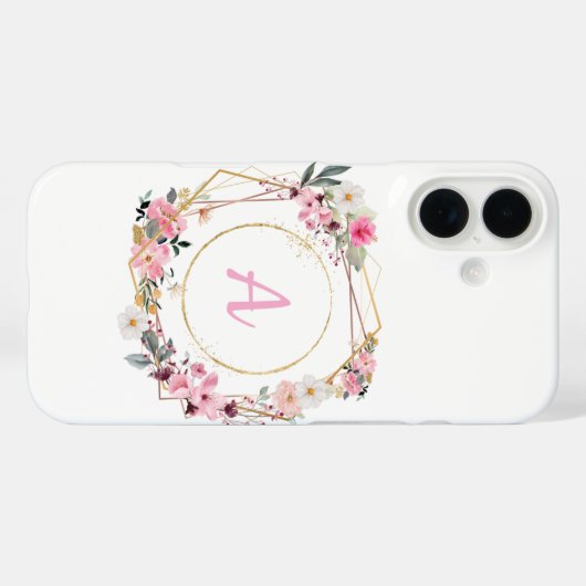 Pink Floral Gold Geometric Phone Case (Achterkant (horizontaal))