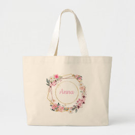 Pink Floral Gold Geometric Tote Bag