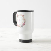 Pink Floral Gold Geometric Travel Mug Reisbeker (Voorkant links)