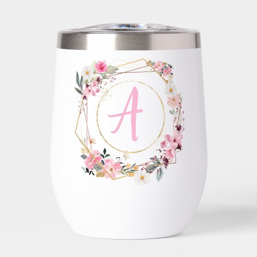 Pink Floral Gold Geometric Wine Tumbler (Voorkant)