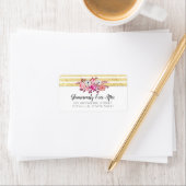 Pink Floral & Gold Glam Waterverf Moderne Stripe Etiket (Insitu)