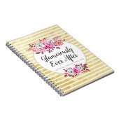 Pink Floral & Gold Glam Waterverf Moderne Stripe Notitieboek (Rechterzijde)