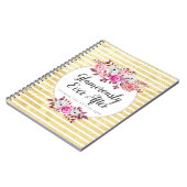 Pink Floral & Gold Glam Waterverf Moderne Stripe Notitieboek (Linkerzijde)