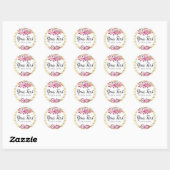 Pink Floral & Gold Glam Waterverf Moderne Stripe Ronde Sticker (Vel)
