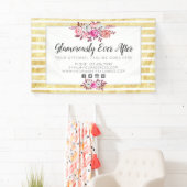 Pink Floral & Gold Glam Waterverf Moderne Stripe Spandoek (Insitu)